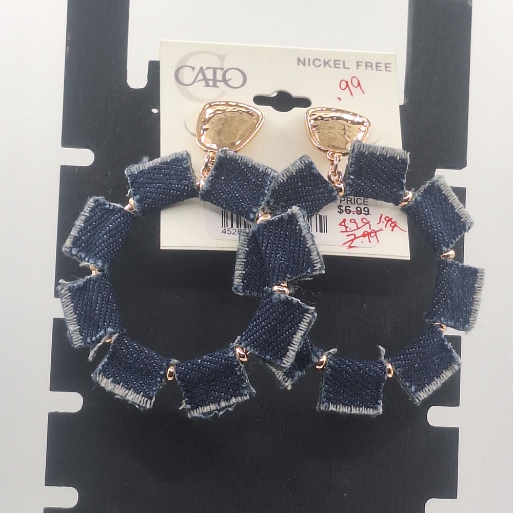 Cato Blue Denim Hoop Dangling Stud Earrings
